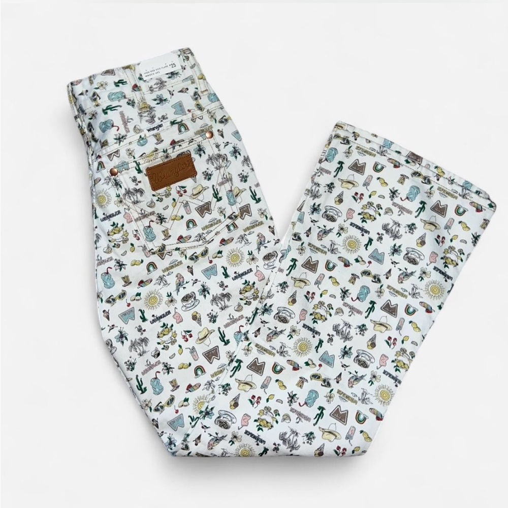 Wrangler White Western Summer Print Flare Jeans